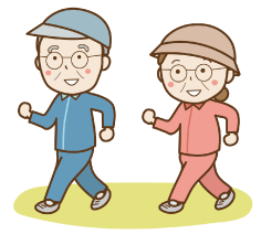 ウォーキングをする老夫婦の画像